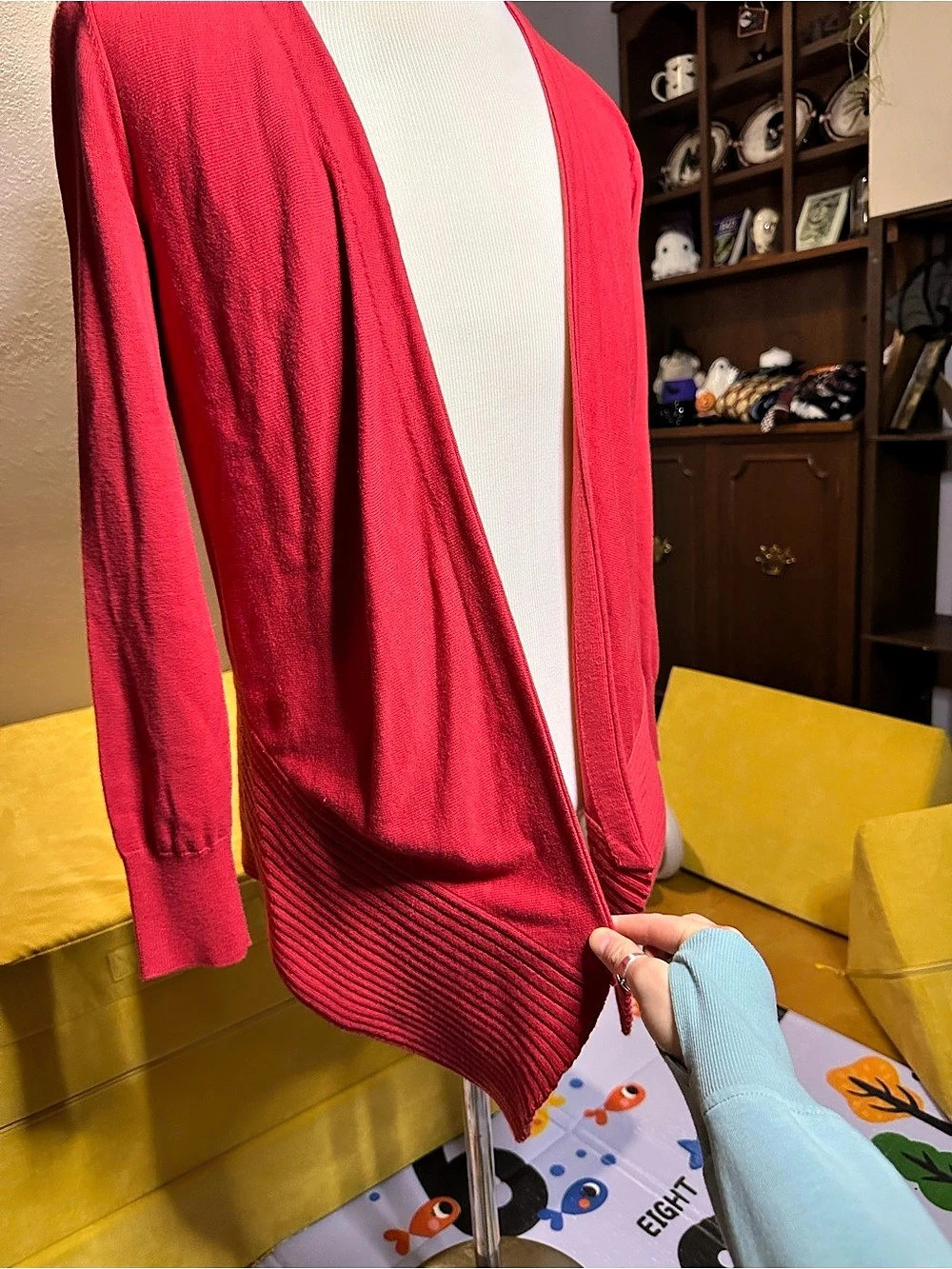LOFT Open Front Cardigan in Red Size Medium